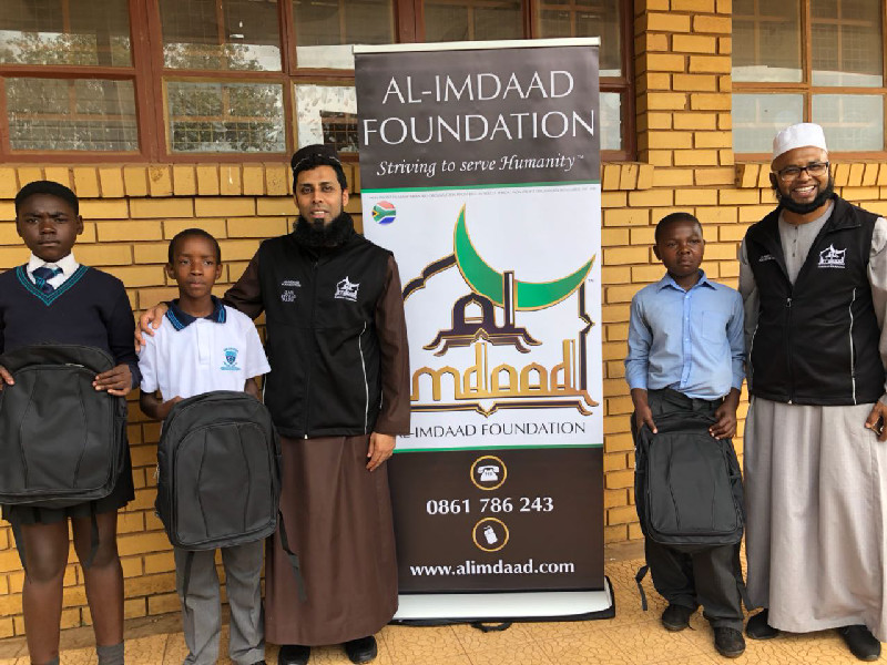 On Wednesday, February 7th , 2018, Al-Imdaad Foundation teams partnered with the Department of Education to distribute schoolbags at Enkanyezini 